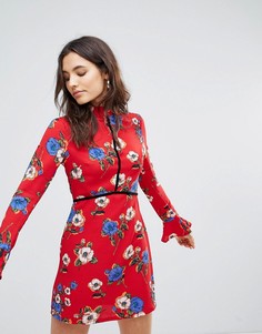 Платье с цветочным принтом и бархатным кантом Rage - Мульти