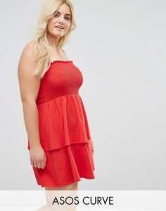 Сарафан-бандо мини с баской ASOS CURVE - Красный