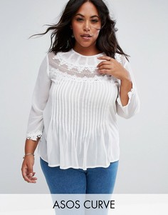Блузка с вышивкой и кружевом ASOS CURVE - Белый