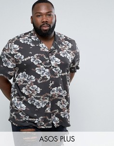 Оверсайз-рубашка из вискозы с цветочным принтом ASOS PLUS - Черный