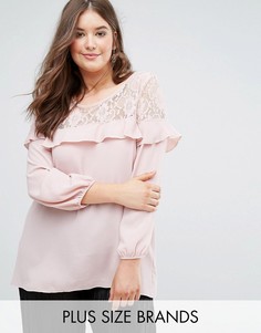 Блузка из крепа с кружевом и оборками Koko - Розовый