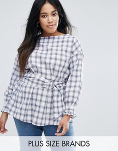 Топ в клетку с поясом New Look Plus - Белый