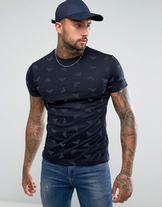 Темно-синяя облегающая футболка с круглым вырезом и логотипом Armani Jeans - Темно-синий