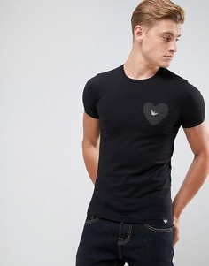 Черная приталенная футболка с круглым вырезом и логотипом в форме сердца Armani Jeans - Черный