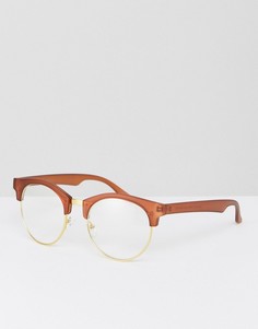 Матовые коричневые очки в стиле ретро с прозрачными стеклами ASOS - Коричневый