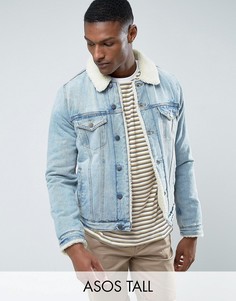 Джинсовая куртка с подкладкой из искуcственного меха ASOS TALL - Синий