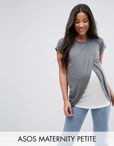 Двухслойная футболка с запахом ASOS Maternity PETITE NURSING - Серый