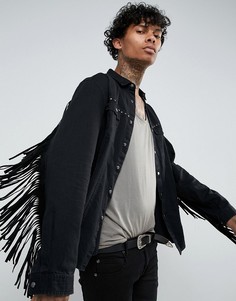 Джинсовая рубашка навыпуск с заклепками и бахромой ASOS FESTIVAL - Черный