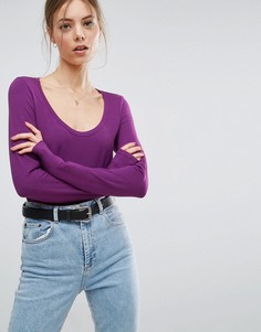 Футболка с длинными рукавами и овальным вырезом ASOS - Фиолетовый