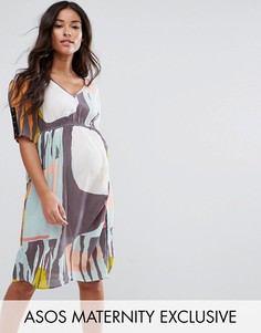 Свободное платье в горошек с V-образным вырезом ASOS Maternity - Мульти