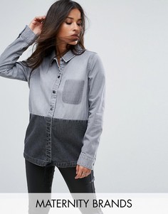 Джинсовая рубашка в стиле колор блок с карманом Supermom - Серый