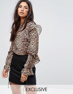 Блузка с леопардовым принтом и оборками Missguided - Мульти