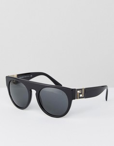 Круглые солнцезащитные очки с плоским верхом Versace - Черный