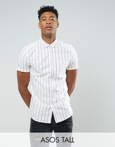 Облегающая эластичная оксфордская рубашка в полоску ASOS TALL - Красный