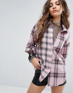 Рубашка в клетку с кружевной вставкой Boohoo - Розовый