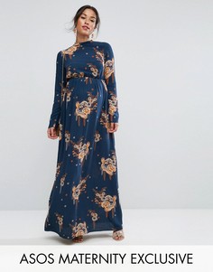 Платье макси с длинными рукавами и принтом ASOS Maternity - Мульти