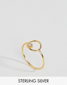Кольцо из позолоченного серебра с круглой отделкой и камнем ASOS - Золотой