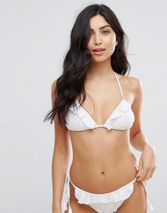 Бикини топ с отделкой оборками PrettyLittleThing - Белый