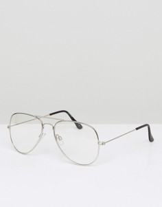 Серебристые очки-авиаторы с прозрачными линзами ASOS - Серебряный