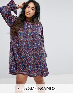 Свободное платье с цветочным принтом и завязками на манжетах Rage Plus - Мульти