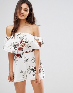 Ромпер с открытыми плечами, цветочным принтом и завязками Parisian - Белый