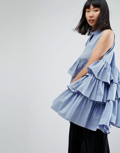 Оверсайз-рубашка без рукавов с оборками ASOS WHITE - Мульти