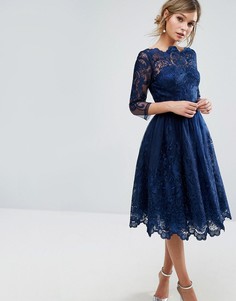 Кружевное платье миди с рукавами 3/4 Chi Chi London Premium - Темно-синий
