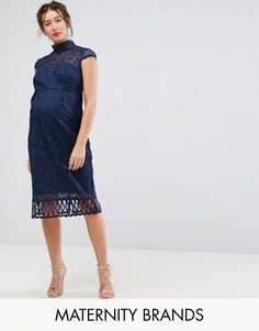 Кружевное платье-футляр с короткими рукавами и воротником-стойкой Chi Chi London Maternity - Темно-синий