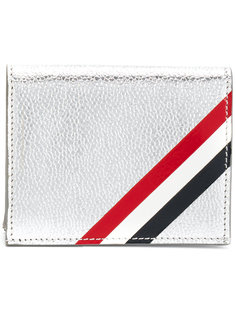 Double Card Holder With Red, White And Blue Diagonal Stripe In Silver Pebble Grain & Calf Leather Thom Browne