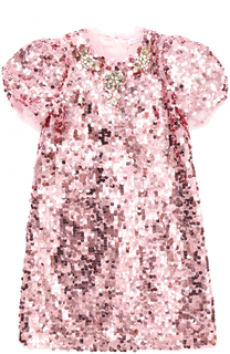 Мини-платье прямого кроя с пайетками и кристаллами Dolce &amp; Gabbana