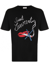 Хлопковая футболка с принтом Saint Laurent