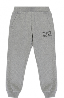Спортивные брюки из хлопка с логотипом бренда Ea 7
