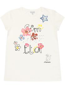 Хлопковая футболка с принтом и аппликациями Simonetta