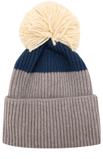 Шапка фактурной вязки с отворотом и контрастным помпоном Inverni