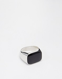 Серебряное кольцо-печатка с эмалевой вставкой ASOS - Золотой