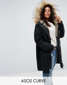 Парка со съемной подкладкой из искусственного меха ASOS CURVE - Черный