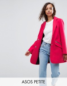 Узкое пальто бойфренда с карманом на молнии ASOS PETITE - Розовый