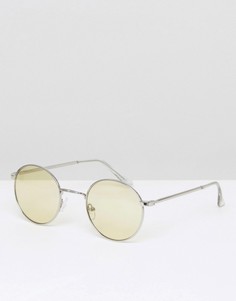 Серебристые круглые солнцезащитные очки с желтыми стеклами ASOS - Желтый