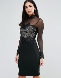 Облегающее платье с декоративной отделкой Lipsy - Черный