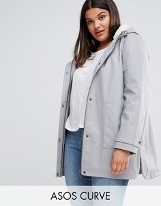 Дождевик на подкладке из искусственной цигейки ASOS Curve - Серый