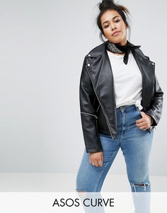 Куртка из искусственной кожи с молниями на рукавах ASOS CURVE - Черный