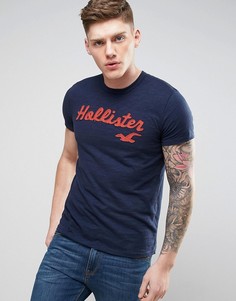 Темно-синяя футболка узкого кроя с логотипом Hollister - Темно-синий