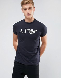 Темно-синяя футболка с логотипом и круглым вырезом Armani Jeans - Темно-синий