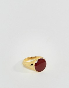 Позолоченное кольцо с печаткой и контрастной красной эмалированной отделкой ASOS - Золотой