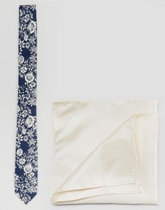 Галстук с цветочным принтом и платок паше в комплекте ASOS - Мульти