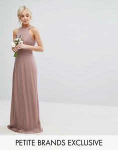 Плиссированное платье макси с высокой горловиной TFNC Petite WEDDING - Розовый