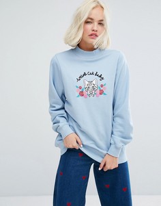 Свитшот с высоким воротником и вышивкой Lazy Oaf - Синий