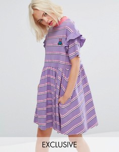 Свободное платье в полоску с короткими рукавами Lazy Oaf - Фиолетовый