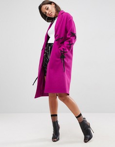 Пальто с контрастной шнуровкой ASOS - Фиолетовый