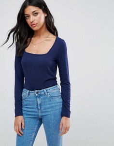 Лонгслив с квадратным вырезом ASOS - Темно-синий